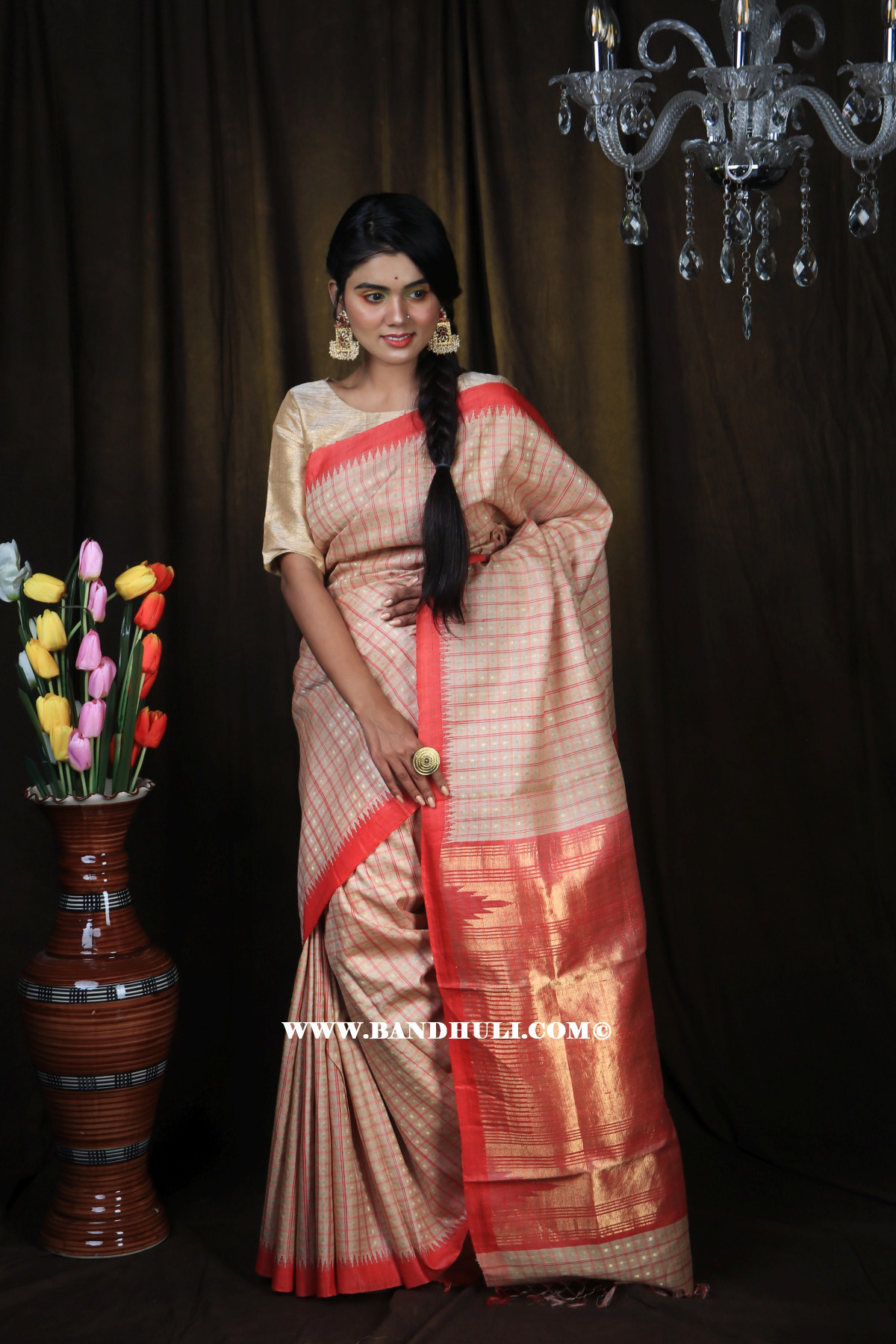 Virgin Tussar color Jala weaving Tussar Saree - CM24